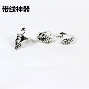 毛线钩针带线神器孔雀戒指创意复古开口钩毛线戒指环钩针编织工具