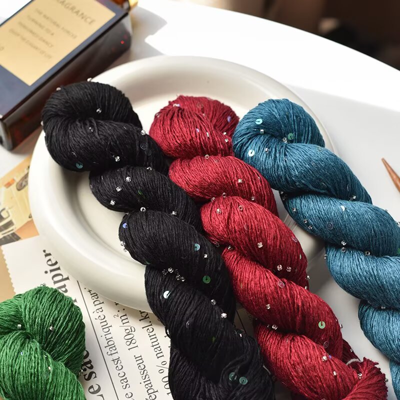 跨境批发3号珠子亮片蕾丝棉线100g手工编织钩春夏毛衣薄衫围巾线