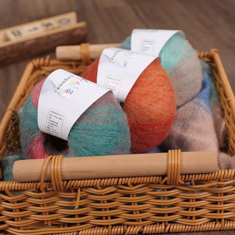 新品波浪段染马海毛高支细羊毛手编钩织围巾外套diy手工棒针配线