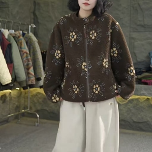 【冰冰】7763 12立领提花颗粒绒加奥粒绒加厚外套保暖