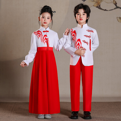 中小学生诗歌朗诵合唱团演出礼服男女童中国风爱国舞蹈服主持比赛