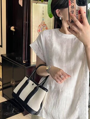 VibrantChic2026夏季新款100苎麻气质百搭圆立领简约镂空短袖上衣