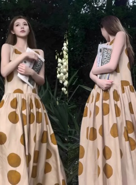 25新款艺术家千金铜氨丝裙茶染金橘炒色脏染做旧工艺宽松连衣裙