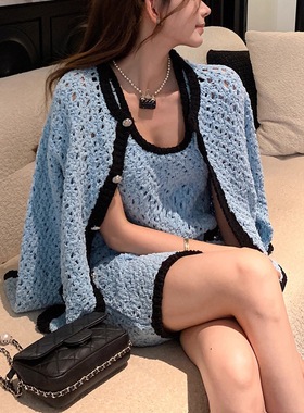 Vibrant Chic25新款高级感复古镂空毛衣+半身裙套装