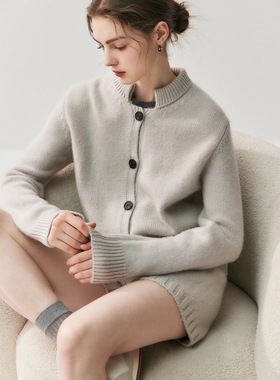 2025秋冬VC家山羊绒设计师款新中式高级精致立领针织开衫短裤套装