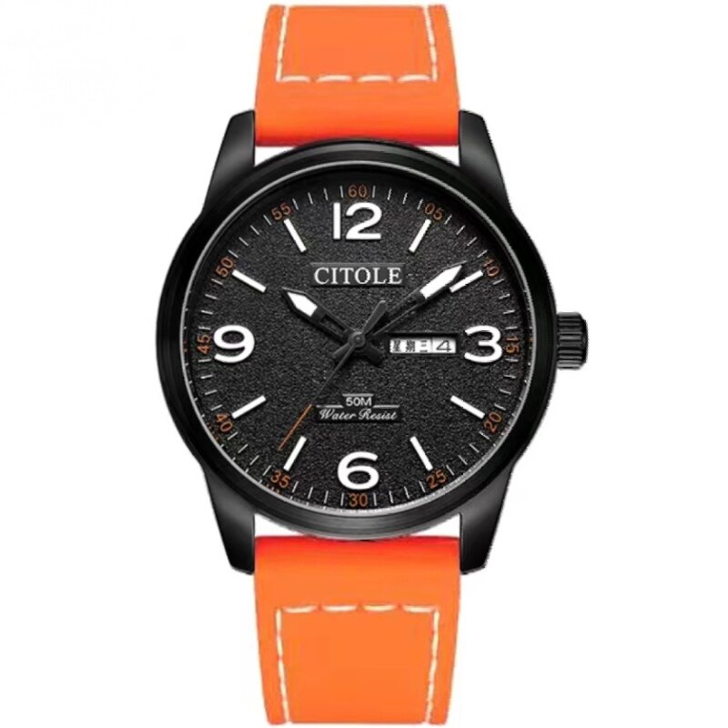 西腾/CITOLE运动休闲防水手表黑色潮流双日历石英表简约男表5190
