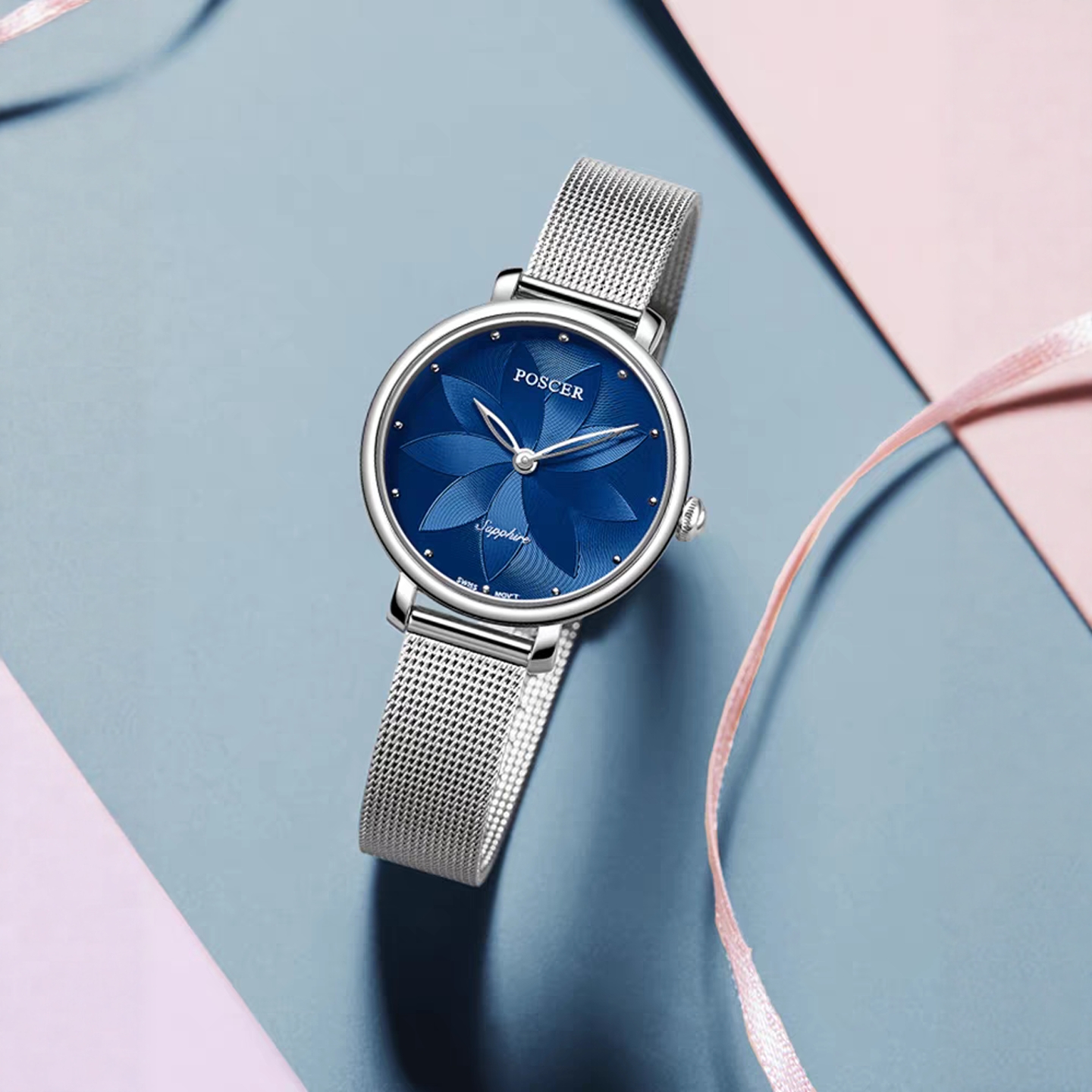 宝时捷手表女超薄大表盘米兰带石英表时尚防水女士潮流保时捷8273