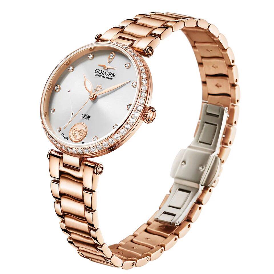 热卖古尊星座手表女奢华18k金镶钻时尚防水自动机械女士腕表6178l