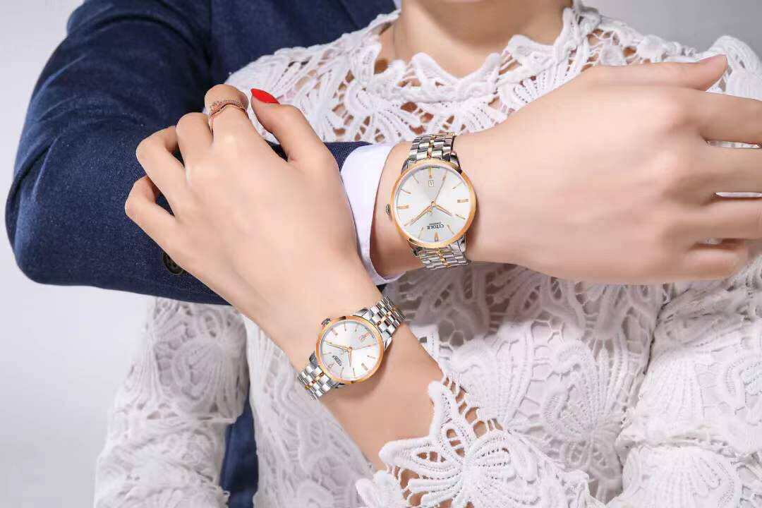 男士时尚简约风日历真钻情侣表