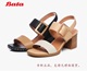 Bata/拔佳2018夏新专柜正品牛皮革时尚拼色粗高跟女凉鞋40-20BL8