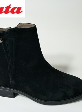 2018新Bata/拔佳专柜正品圆头平跟羊绒皮女短靴百搭女靴WND02-51