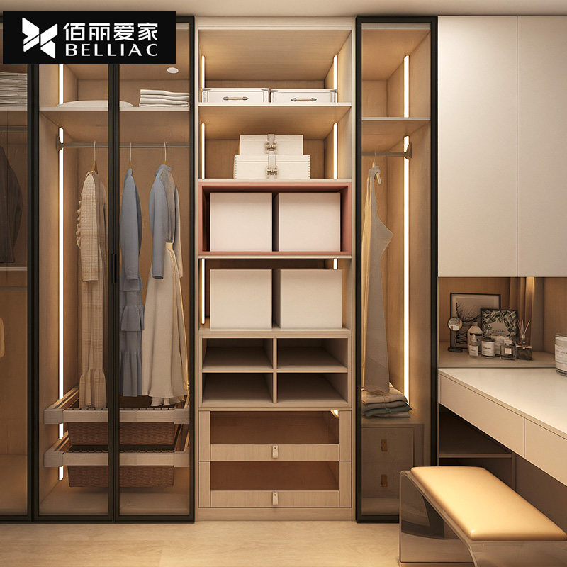 佰丽爱家全屋定制卧室衣柜转角衣帽间现代简约一门到顶设计定制