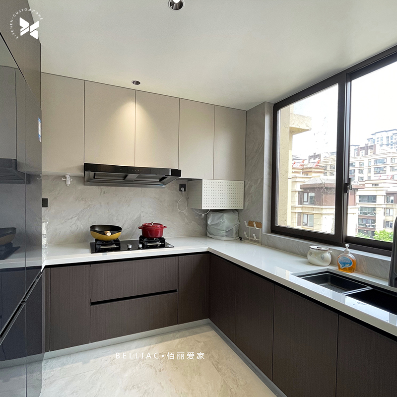 佰丽爱家厨房整体橱柜现代简约橱房开放式橱柜灶台柜定制