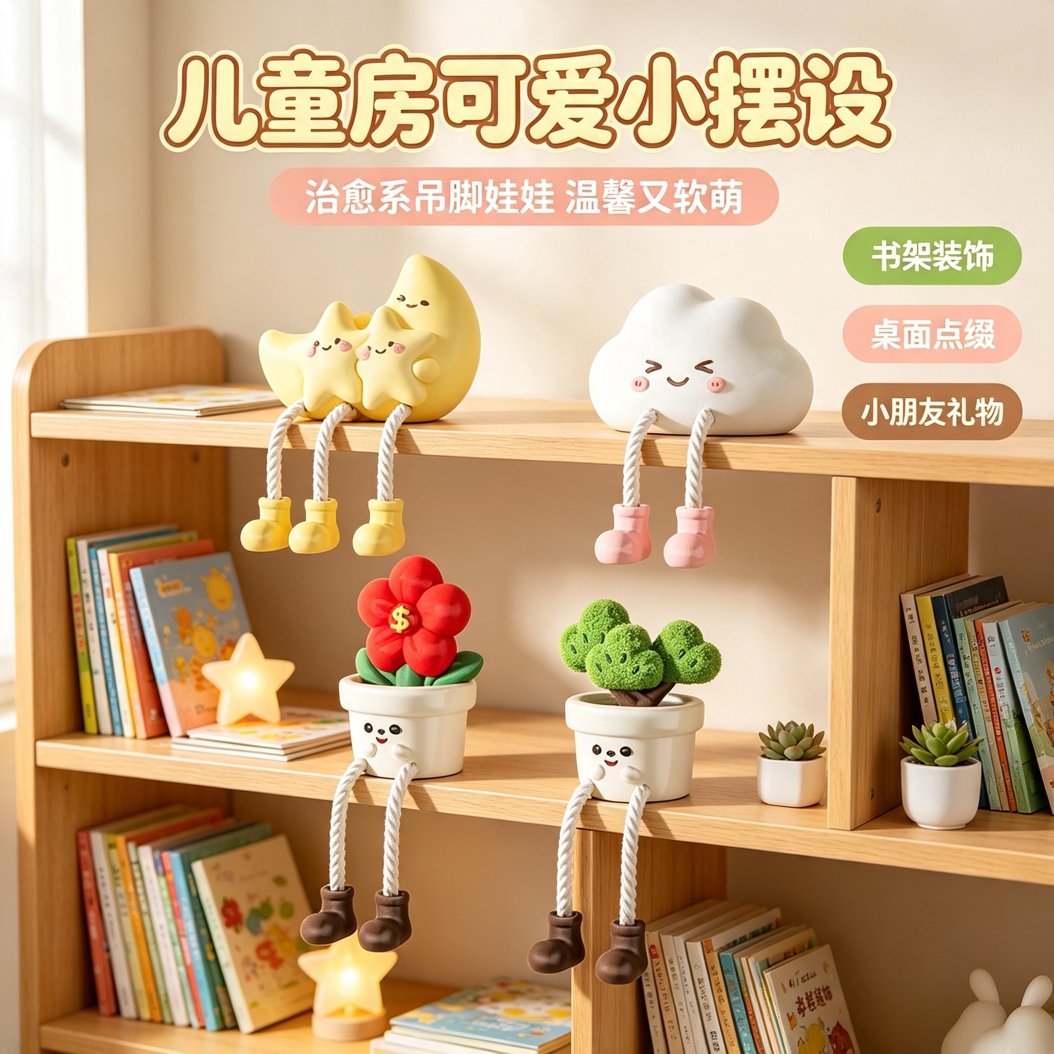 可爱治愈系吊脚娃娃儿童房间装饰品小摆件床头背景墙壁布置电视柜