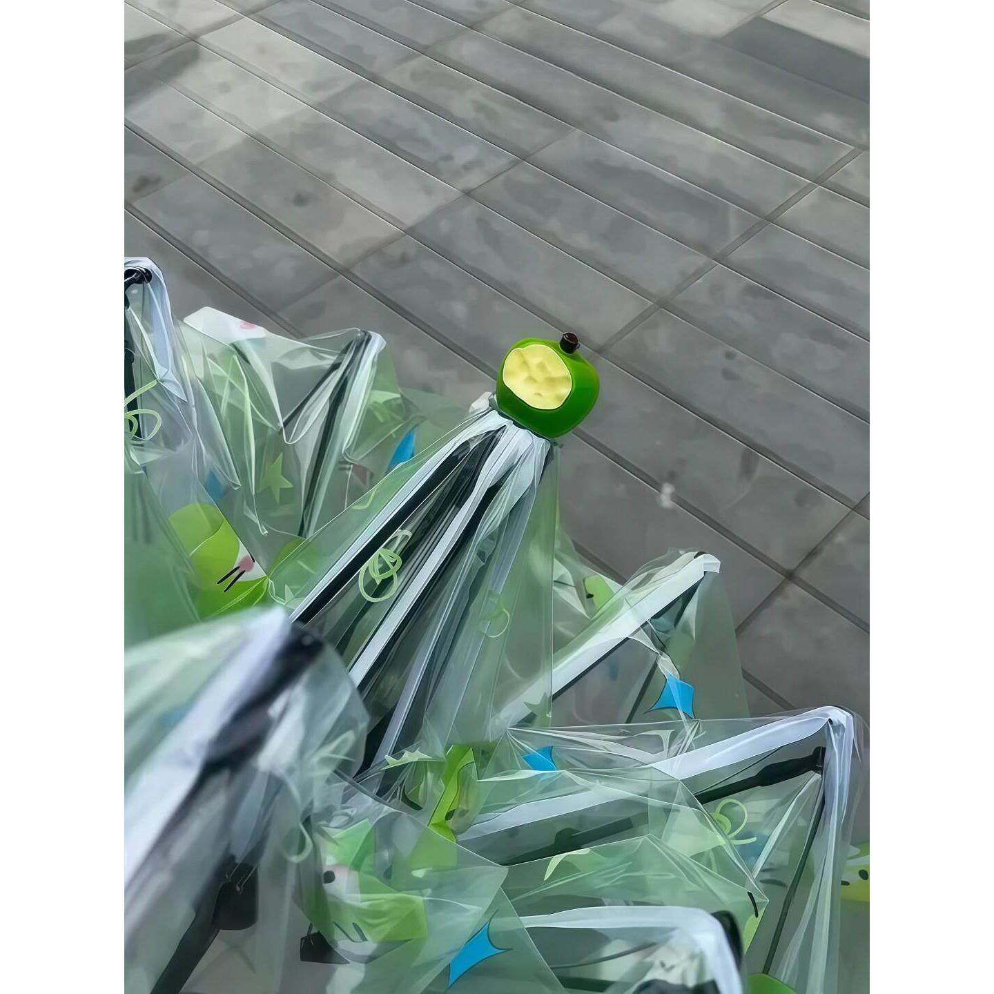 青苹果猫咪透明雨伞可折叠卡通自动伞外出小巧便携伞拍照出片道具