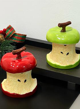 可爱陶瓷苹果烟灰缸家用防飞灰带盖子客厅茶几桌面摆件办公室烟灰