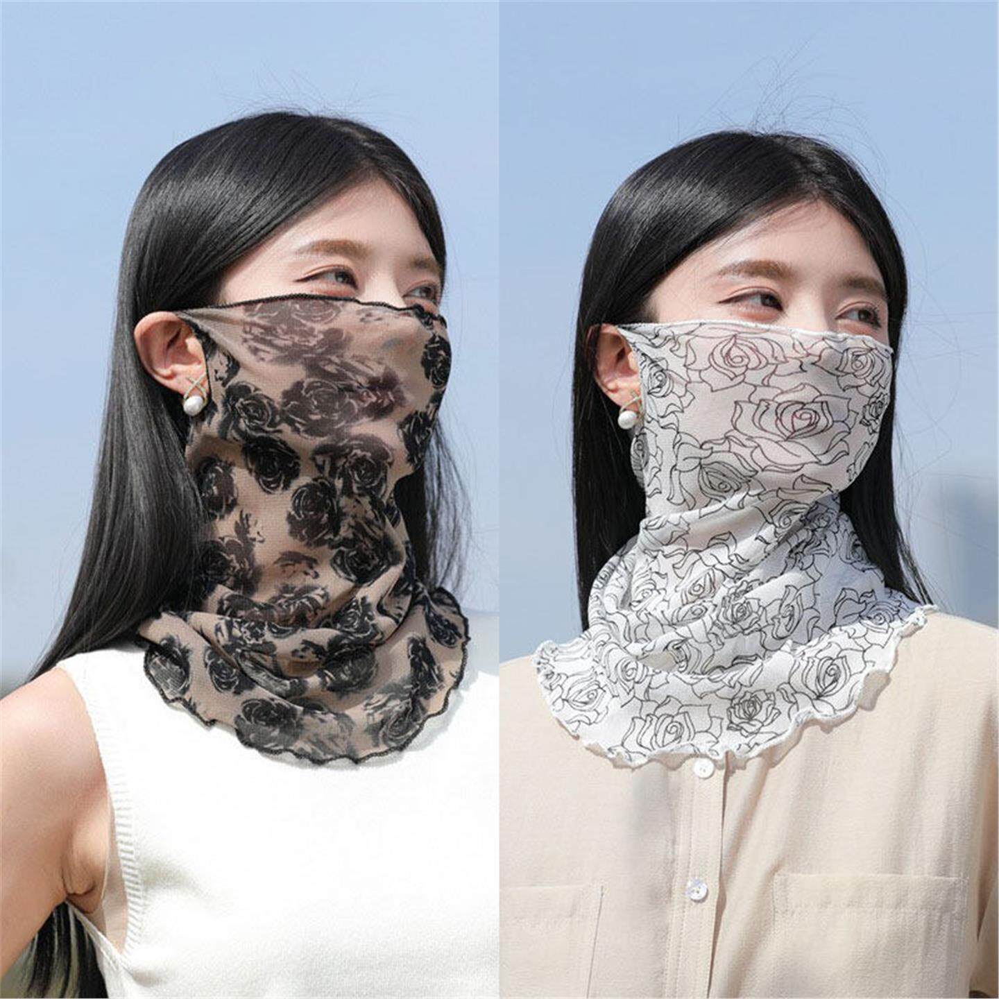 冰丝防晒面罩口罩女士夏季薄款户外骑行遮阳防紫外线挂耳丝巾面纱