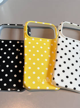 小清新黑白波点创意亮黄色17promax光滑ins百搭风格软壳16plus/15/13PRO新款秋冬时尚手机壳AIR