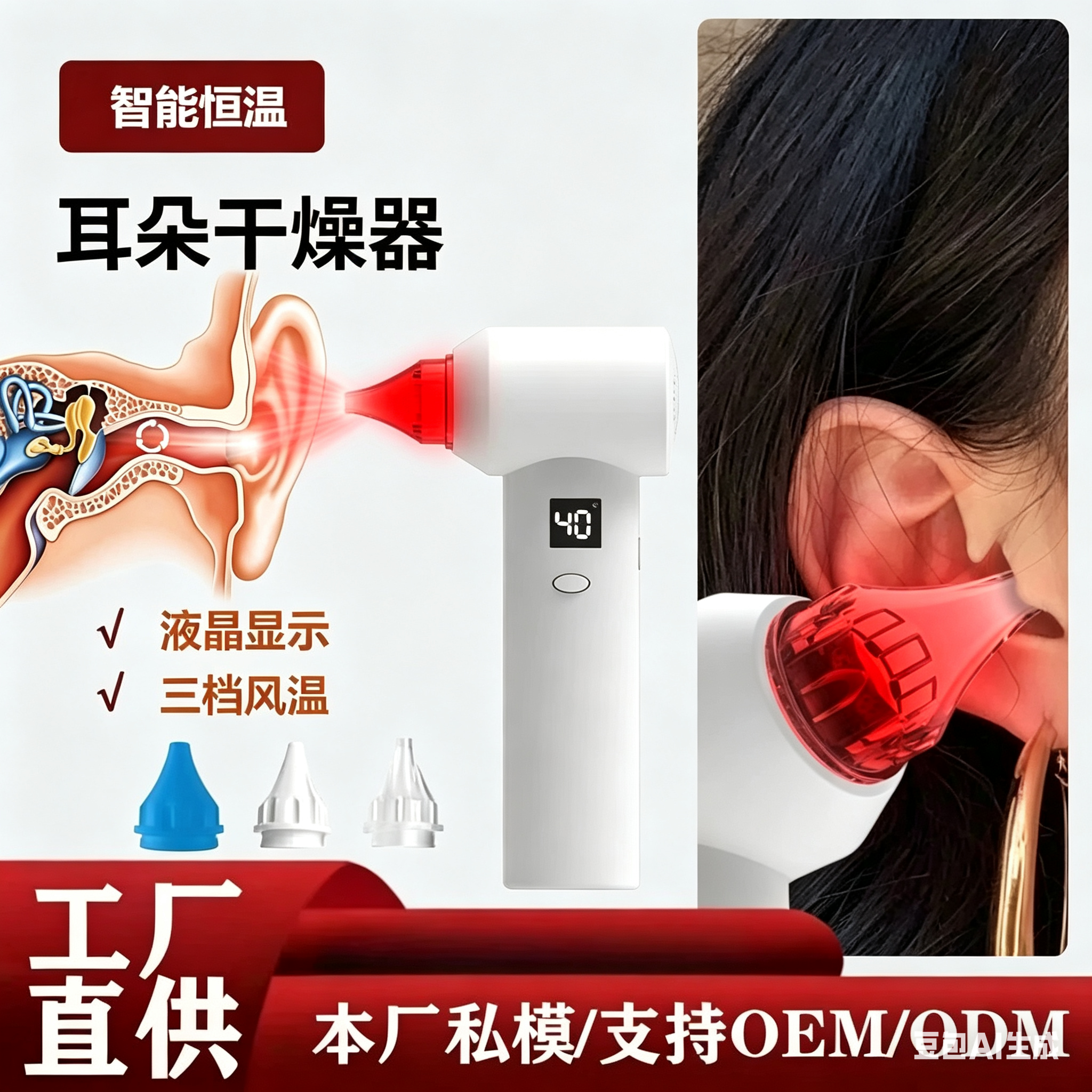 耳道烘干器恒温干耳器成人儿童游泳进水干燥器耳朵红外线理疗灯
