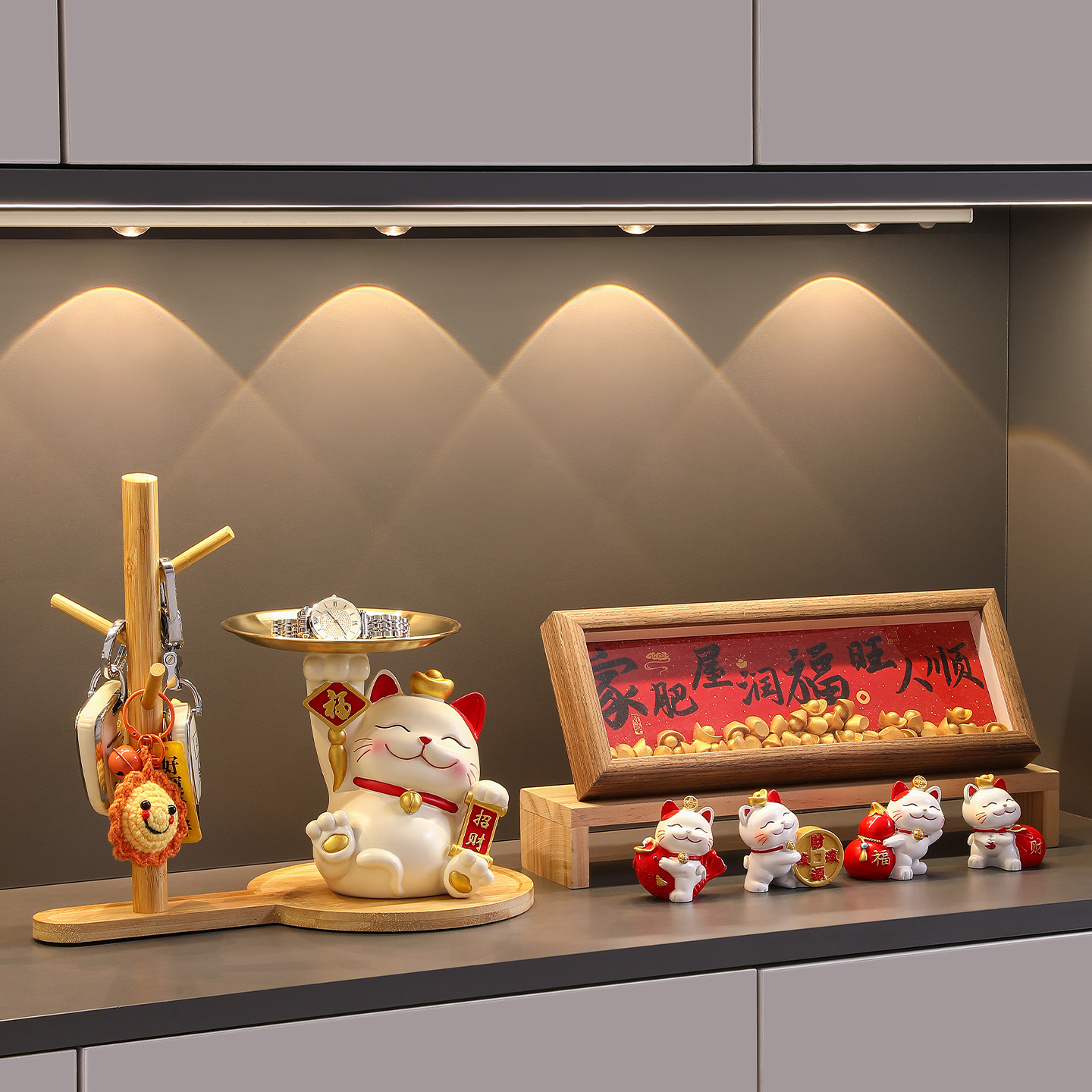 创意招财猫钥匙收纳玄关摆件礼物