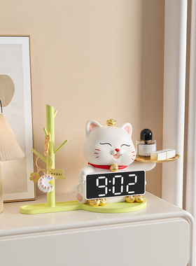 入口门廊钥匙储存装饰品幸运猫与时钟入口鞋柜装饰家庭乔迁礼物