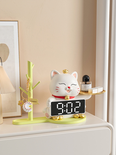入口门廊钥匙储存装饰品幸运猫与时钟入口鞋柜装饰家庭乔迁礼物