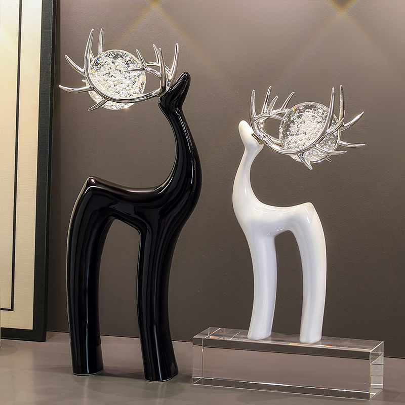 福鹿水晶球摆件高级感酒柜装饰品