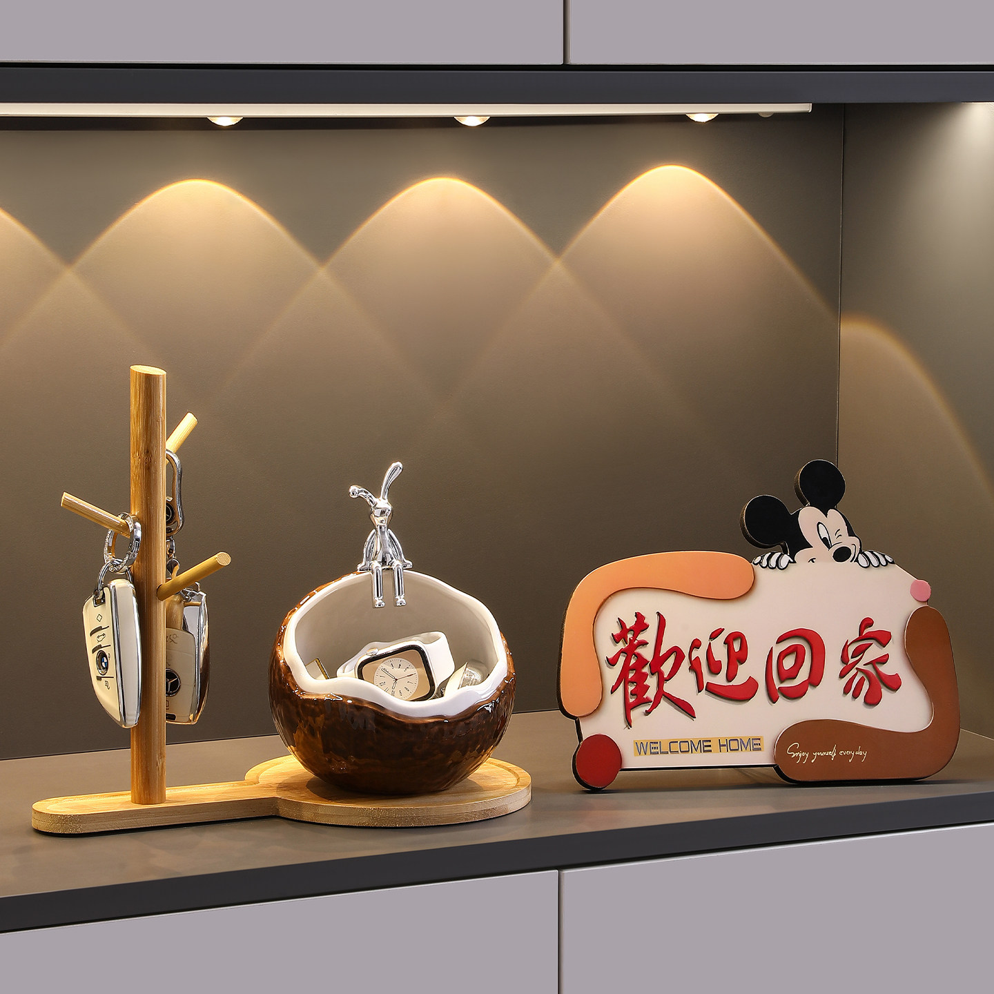 钥匙收纳玄关摆件入户客厅鞋柜装饰品中古风家居好物高级感置物架