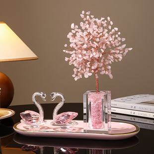 水晶发财摇钱树摆件轻奢高档客厅电视酒柜茶几天鹅装饰品桌面摆设