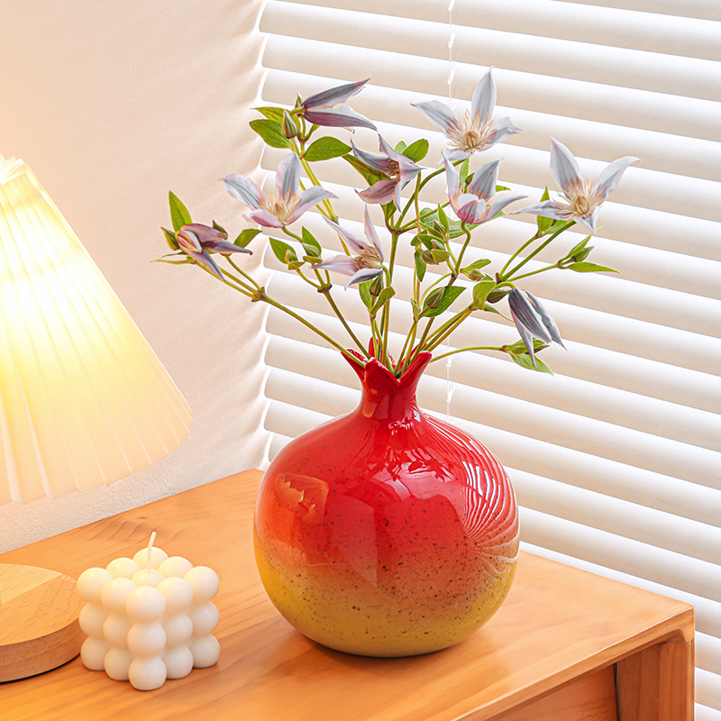 花瓶陶瓷摆件轻奢高级感客厅餐桌插花装饰品办公桌面红色石榴水培