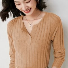 2024春夏新款欧货微透薄款修身显瘦半开领羊毛衫女针织打底毛衣