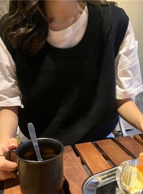 薄款宽松圆领羊绒马甲女