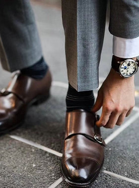 Monk英伦孟克鞋尖头真皮鞋搭扣僧侣男鞋商务正装小码37 Men Shoes