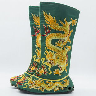 古装平底龙靴戏曲武生武将皇帝鞋古典京剧绣龙靴子川剧变脸靴朝靴