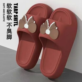 情侣家居拖鞋 防滑耐磨厚底家用室内洗澡软底浴室凉拖男 女红色夏季