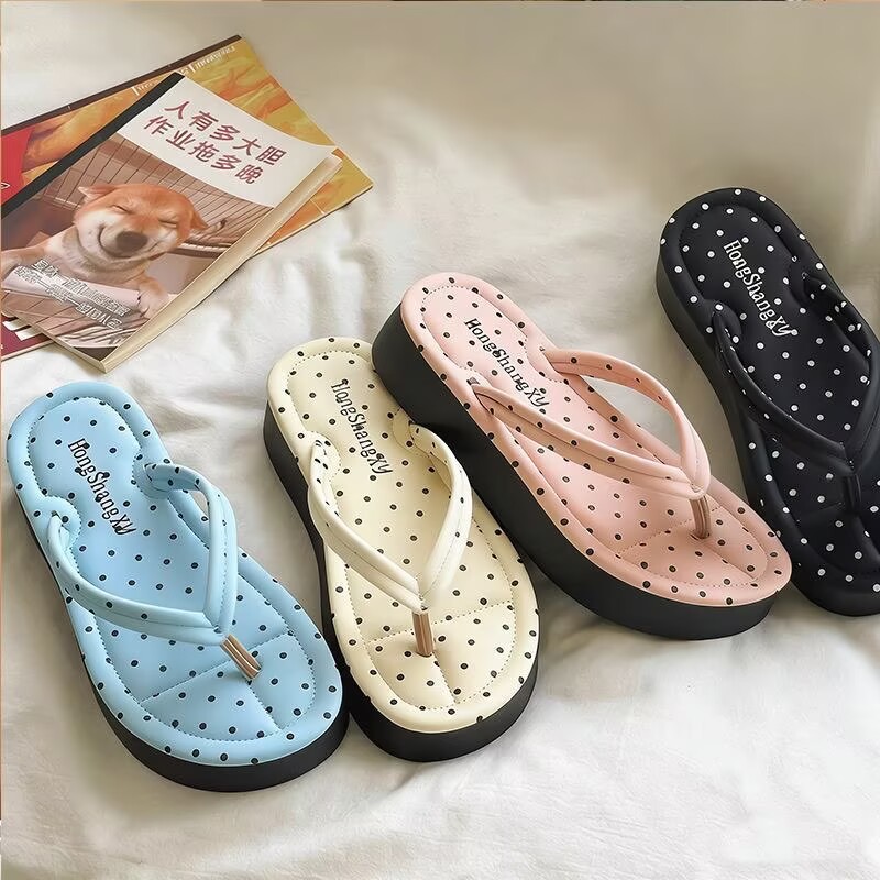 奶油kt猫~!3cm厚底增高人字拖女生夏季海边防滑透气ins夹趾凉拖鞋图片