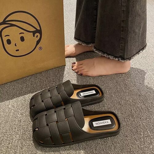 四季鞋穆勒鞋编制镂空设计包头半拖小跟1.5CM舒服不累脚时尚女鞋
