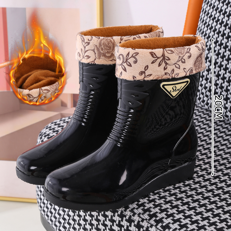 雨鞋水鞋女款雨靴女士长筒加厚防水防滑加绒保暖外穿成人短筒胶鞋