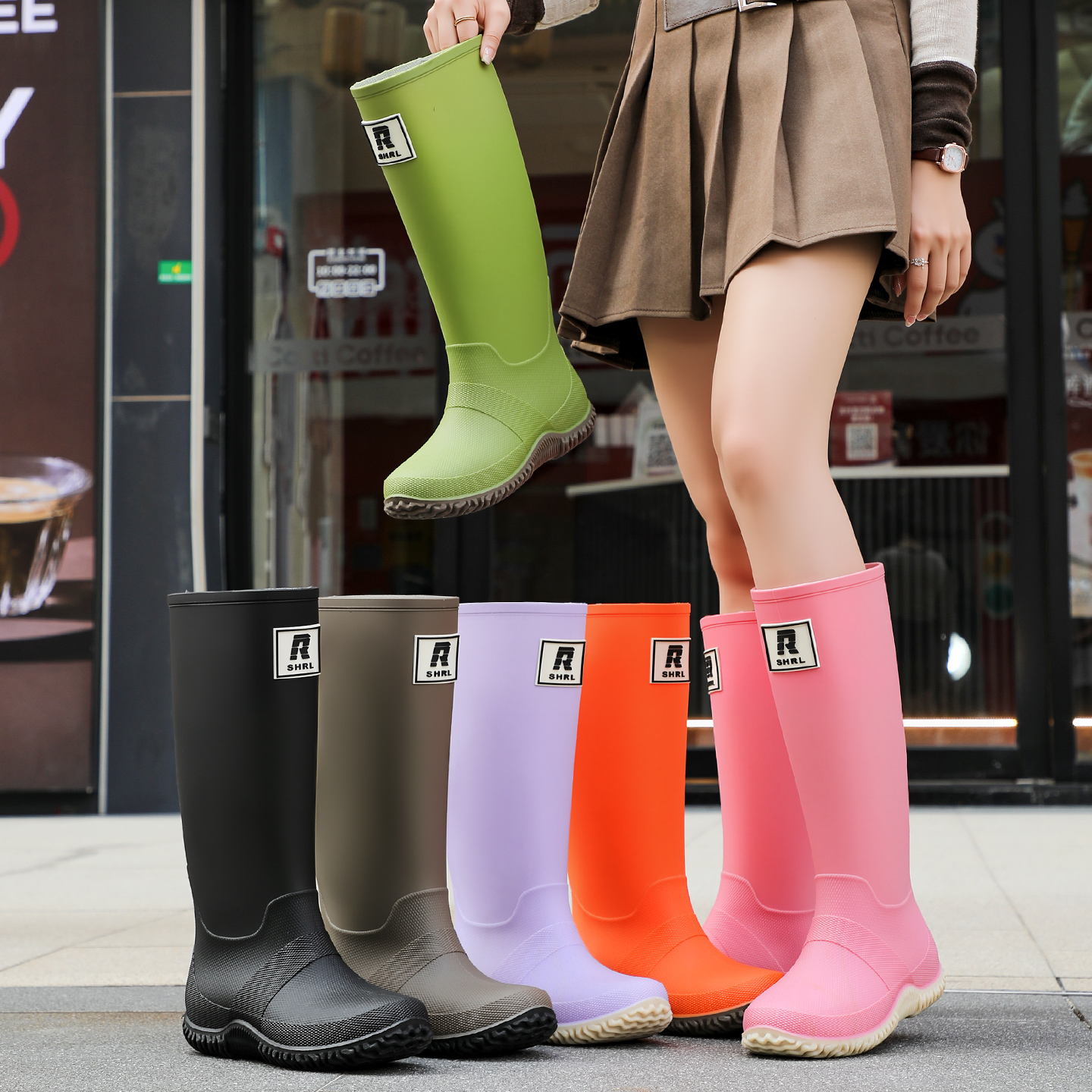 时尚外穿长筒雨鞋男女情侣加绒保暖防水防滑高筒雨靴胶鞋徒步水鞋