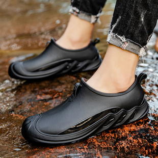 低帮雨鞋男款一体加绒时尚冬天防滑耐磨雨靴厨房工作橡胶鞋防水鞋
