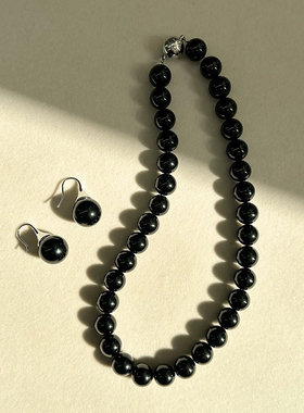 天然黑玛瑙时髦小众串珠项链