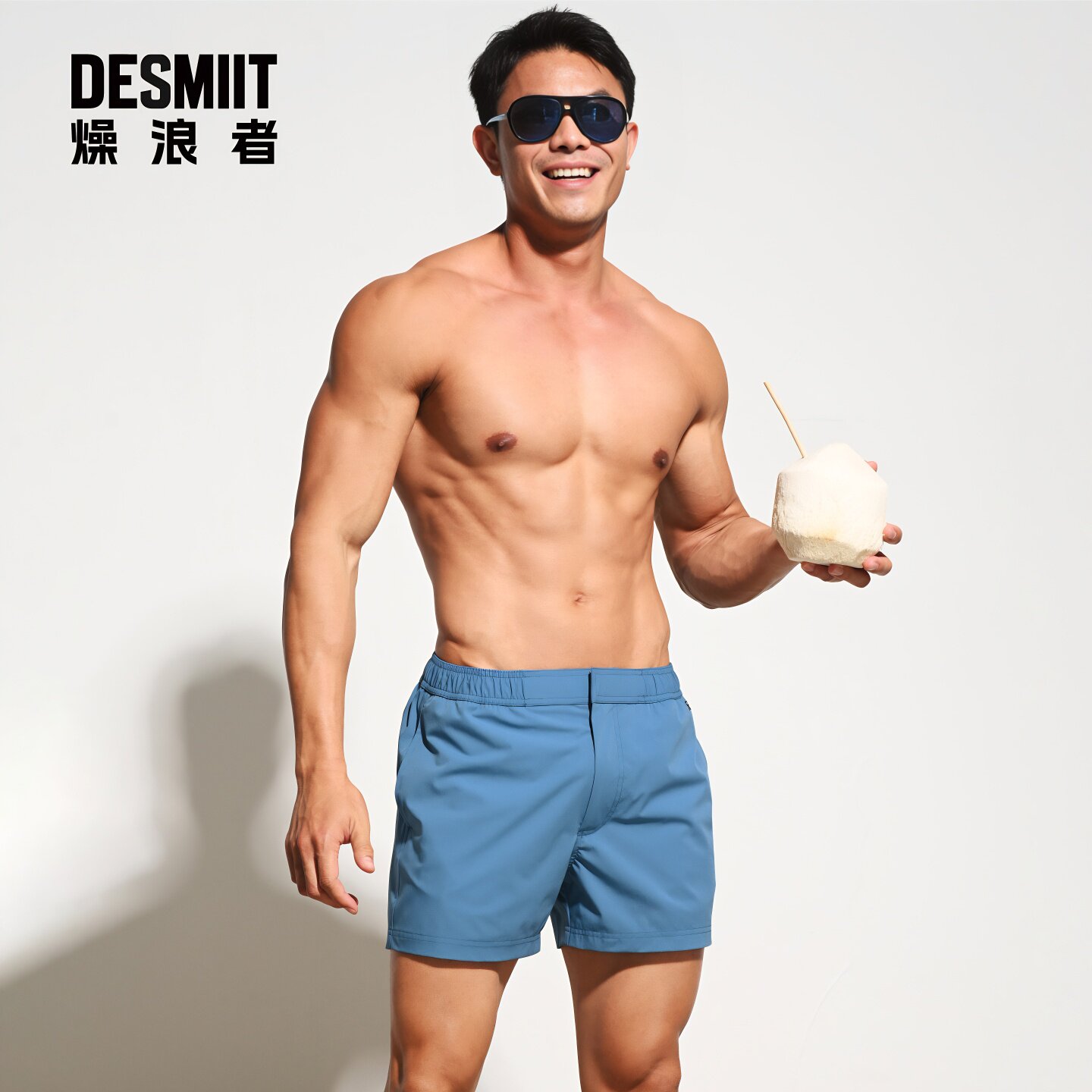 DESMIIT 男士沙滩裤内衬宽松速干四面弹可下水休闲款3分运动短裤