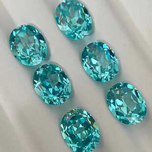 天然版切割工艺帕拉伊巴碧玺椭圆形蓝绿色高碳钻蛋形手饰裸石戒面