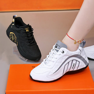 真皮休闲运动鞋男女情侣皮蓬老爹鞋2024新款秋冬软底防滑百搭跑鞋