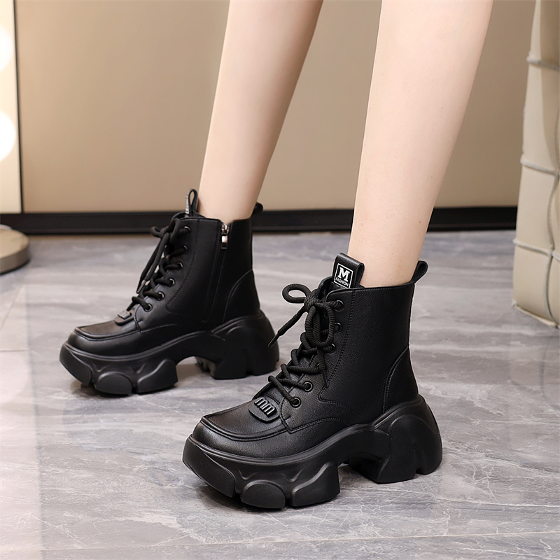 爆款真皮马丁靴女厚底增高7cm秋冬新款加绒棉靴轻便百搭英伦短靴