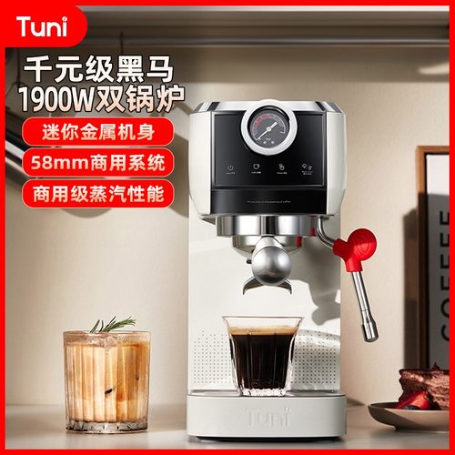 突尼E2意式咖啡机小型家用半自动双锅炉萃取浓缩蒸汽打奶泡