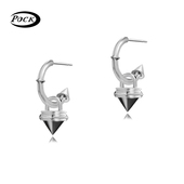 POCK原创新潮小众圆锥设计感耳环个性 C字金属感耳钉嘻哈男款 耳饰