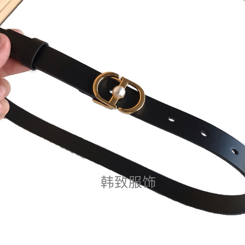 欧美25ss女士新款旋转扣黑白双面两用裤裙装饰真牛皮腰带皮带2cm