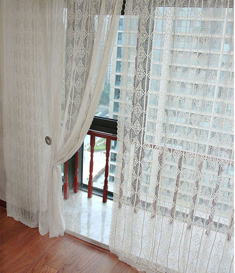 定制成品窗帘美式复古窗纱窗帘镂空钩针纯棉落地窗客厅阳台书房