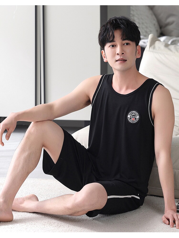 잠옷 남성용 여름 모달 조끼 반바지 얇은 민소매 플러스 사이즈 플러스 사이즈 연령 감소 남성용 가정복 세트